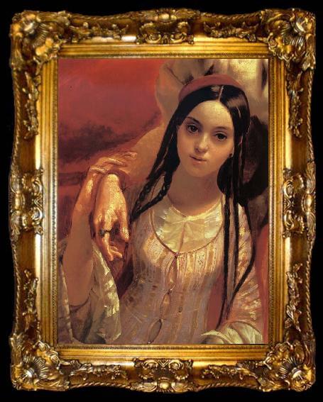 framed  Karl Briullov Portrait of Countess yula Samoilova with her adopted daughter amicilia pacini, ta009-2